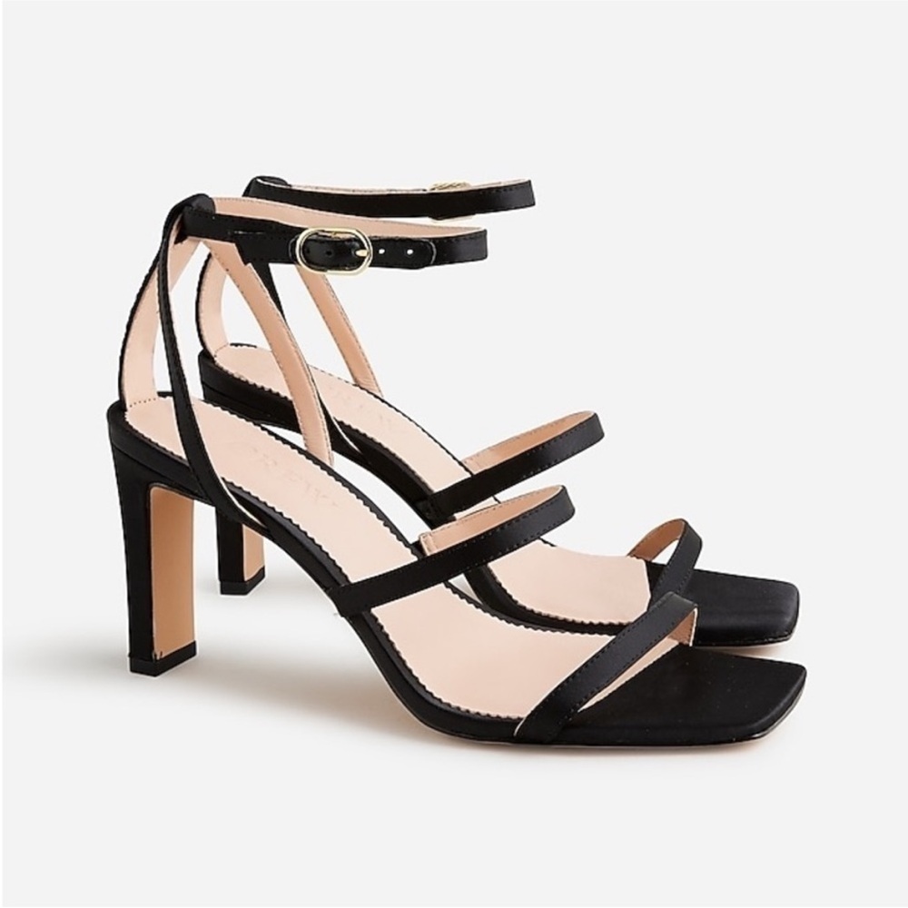 Ava Black Strappy Heels in Satin